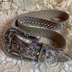 BB SIMON 36” Swarovski Crystal Pony Hair Western Studs Rhinestone Belt & Buckle